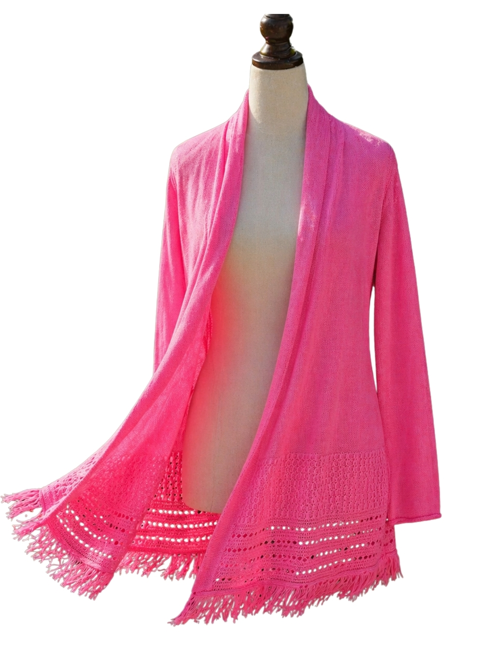 Lilly Pulitzer Tatum Cardigan XS Pink Fringe Hem Open Front Barbiecore‎